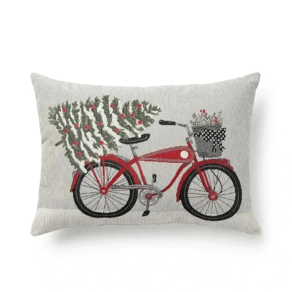 St. Nicholas Square Tapstray Pillow Bike Holiday Christmas New - Picture 2 of 5
